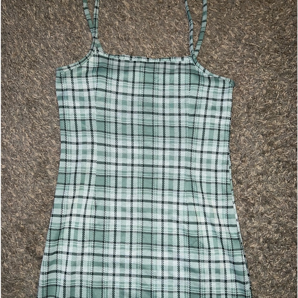 green plaid mini dress